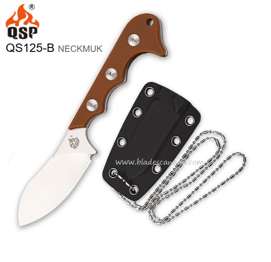 QSP Neckmuk Fixed Blade Neck Knife, D2 Steel, G10 Brown, Kydex Sheath, QS125-B - Click Image to Close
